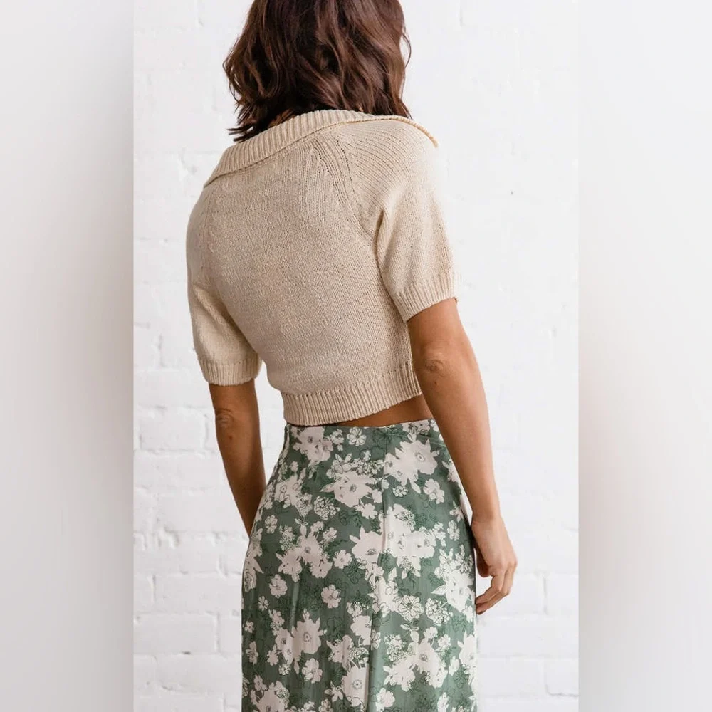 Sage The Label Scarlet Collared Cropped Cream Sweater Size Small
